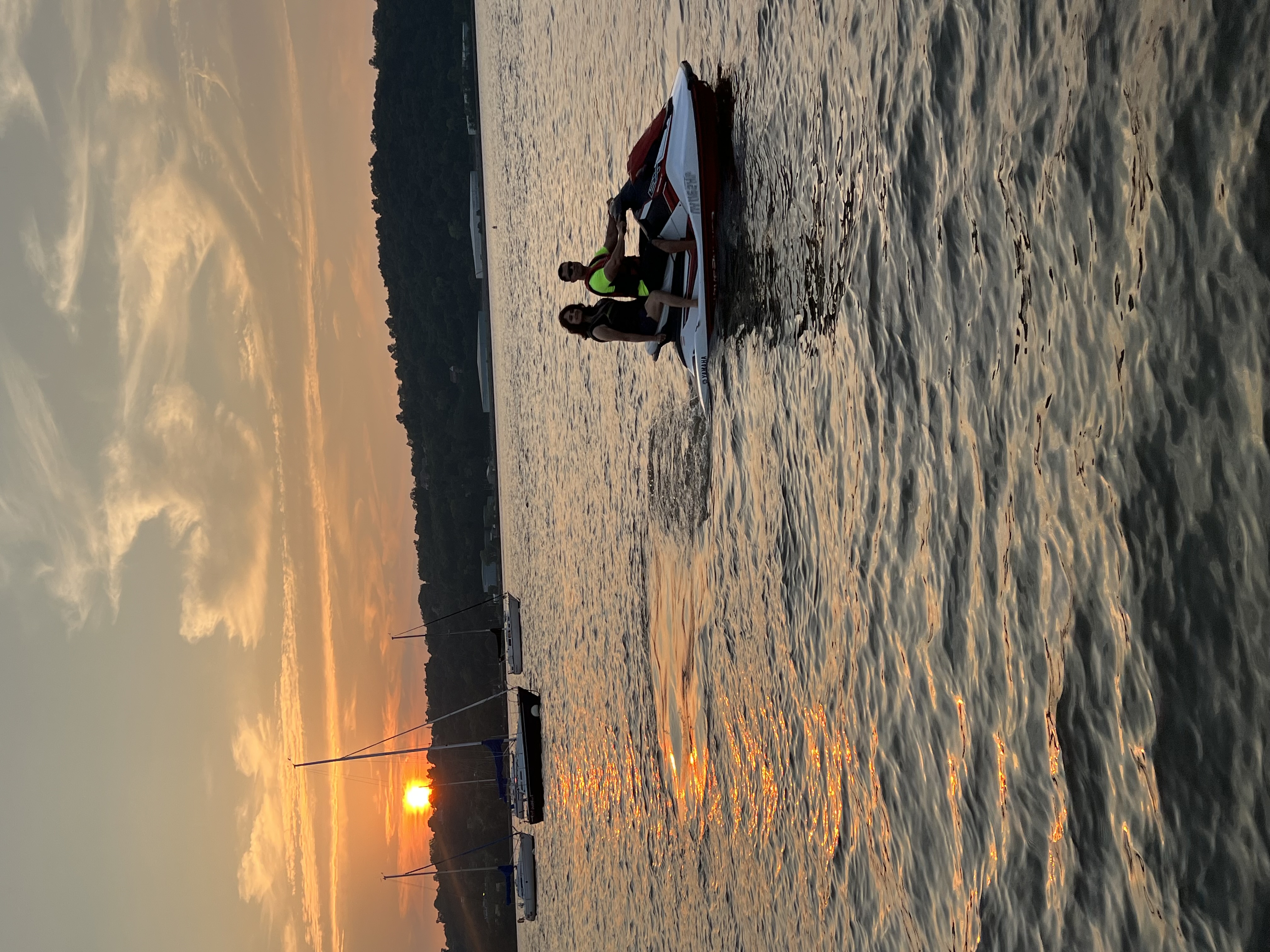 Yamaha WaveRunner jet ski on the Hudson River at sunset — Jet Life Jet Skis Hudson Valley NY